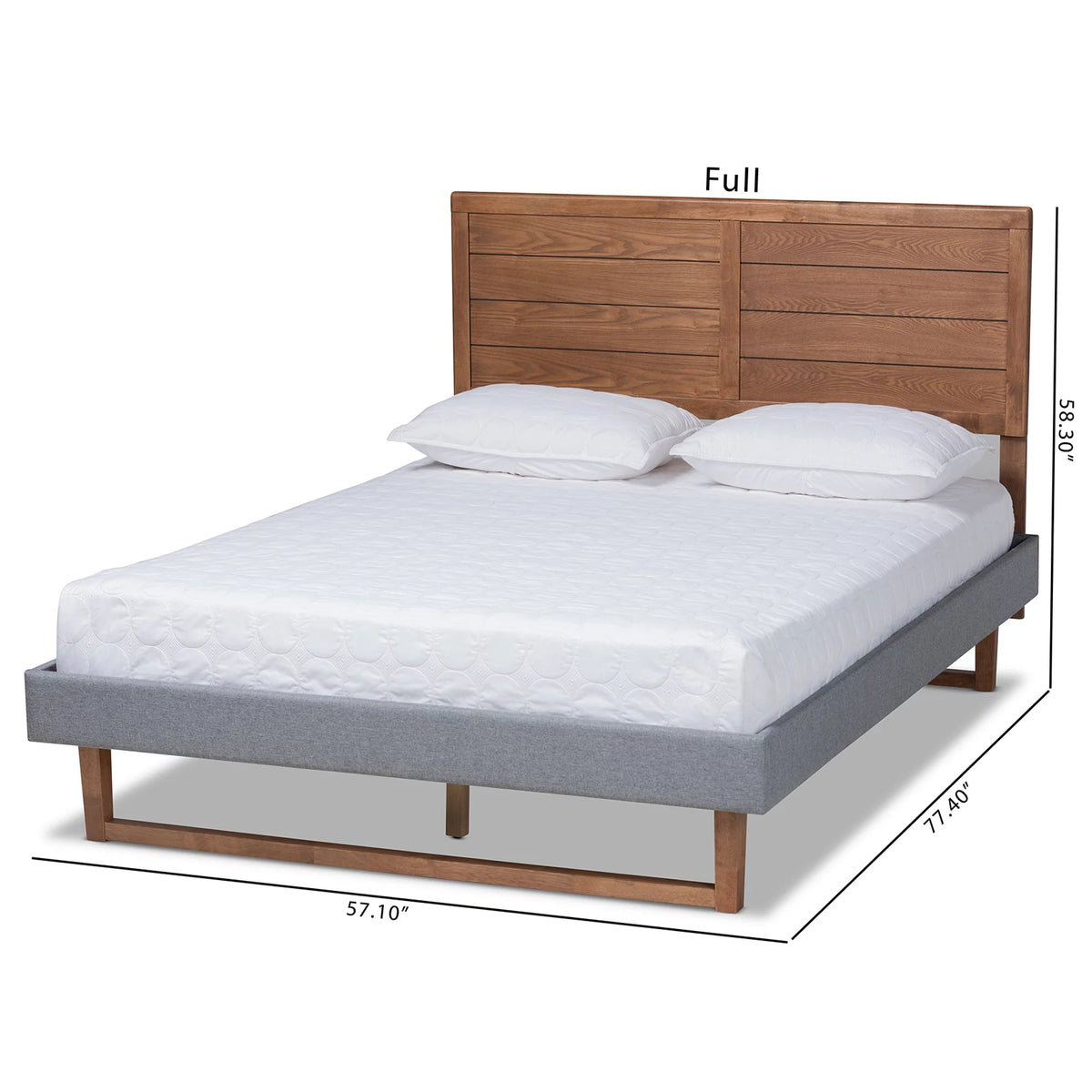 Dark Grey Fabric Upholstered Ash Walnut Brown Wood Full Size Platform Bed Q730