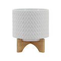 White Ceramic Chevron Planter With Stand G495110