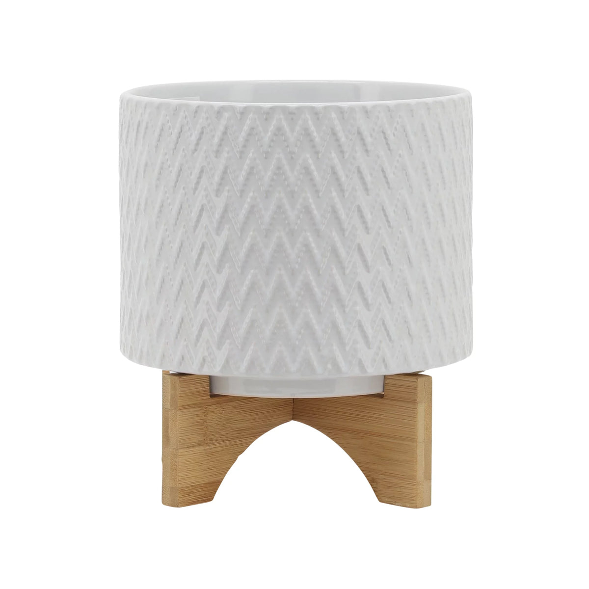 White Ceramic Chevron Planter With Stand G495110
