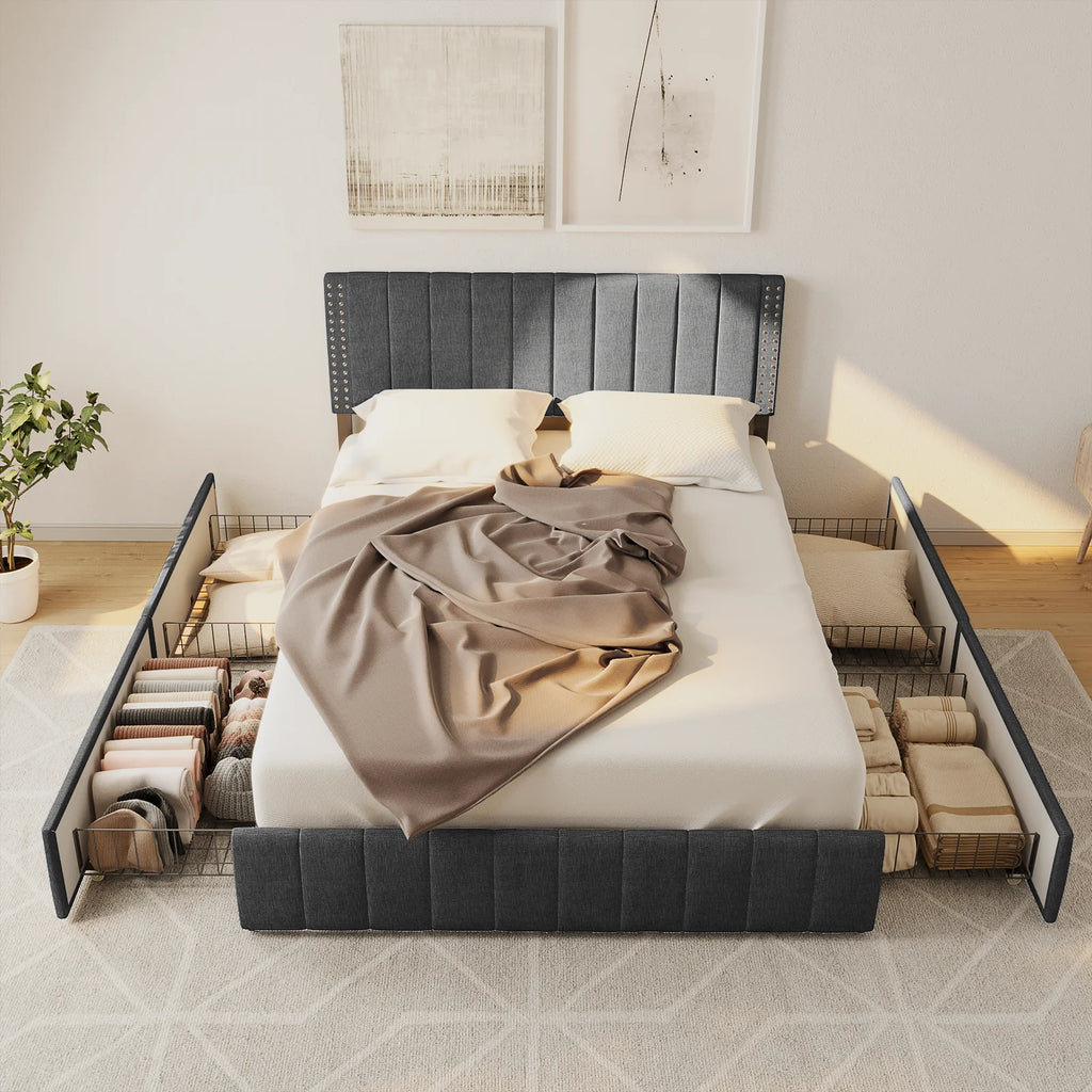 Full Bed Frame with 4 Storage Drawers Q9534