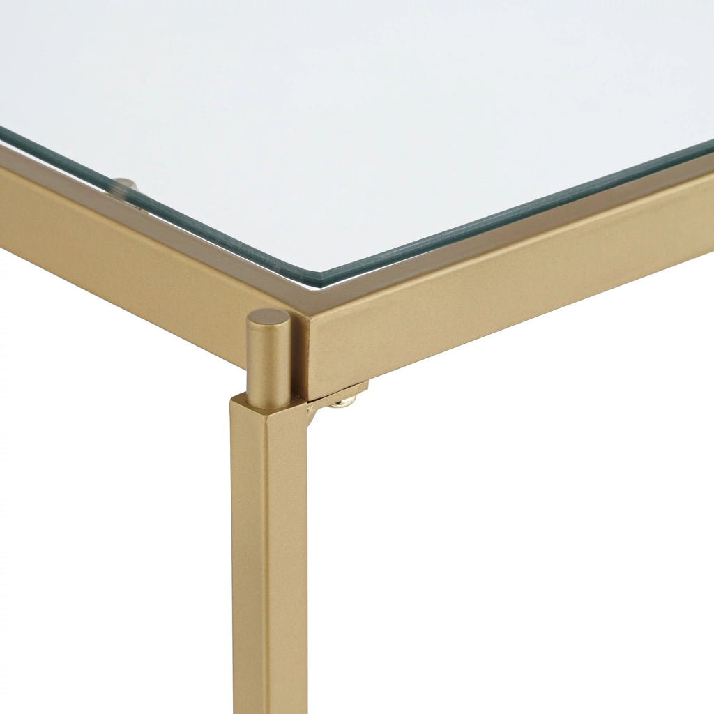 Modern Metal Nesting Tables Set of 2 Gold Clear Tempered Glass T8380