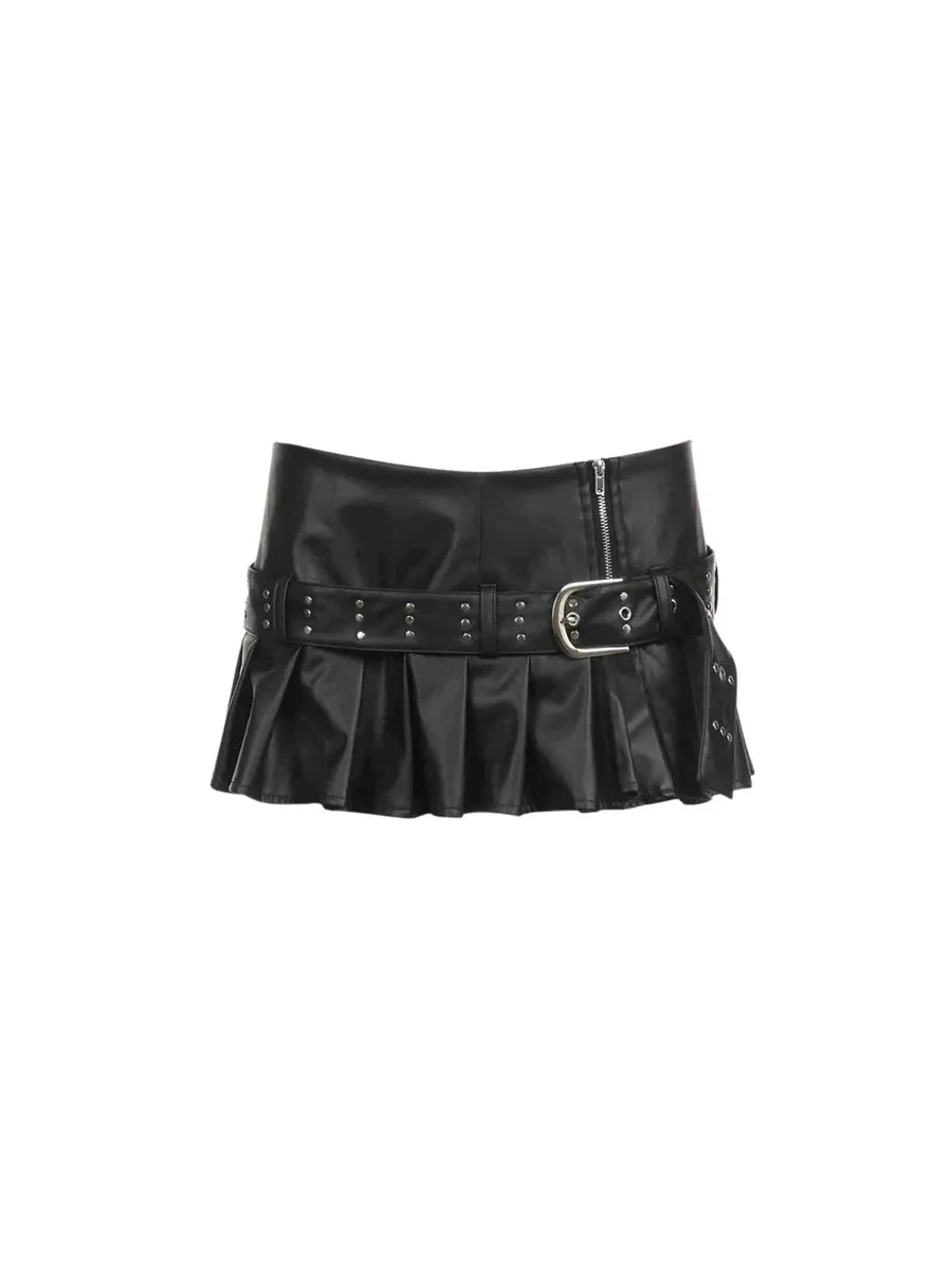 Punk Midi Leather Buckle Skirt X9230