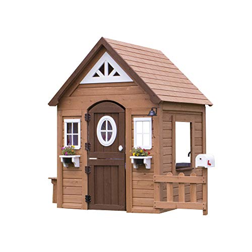 Cedar Wooden Kids Playhouse Cottage with Play Kitchen L135692