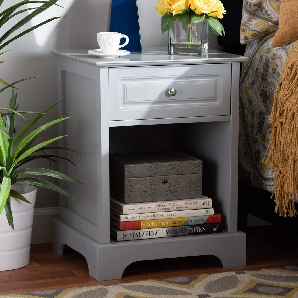 Light Grey 1-Drawer Wood End Table O36815