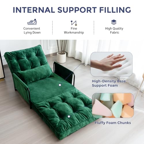 Green Velvet Convertible Floor Sofa Bed with 2 Pillows M5366