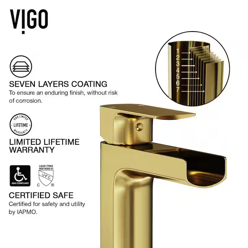Single Handle Single-Hole Bathroom Vessel Faucet Matte Brushed Gold Q9579