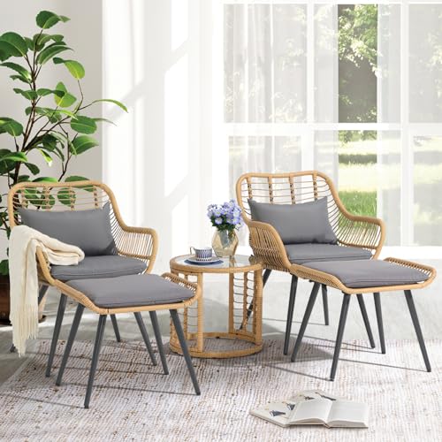 3 Piece Wicker Patio Bistro Set with Glass Top Table H85402