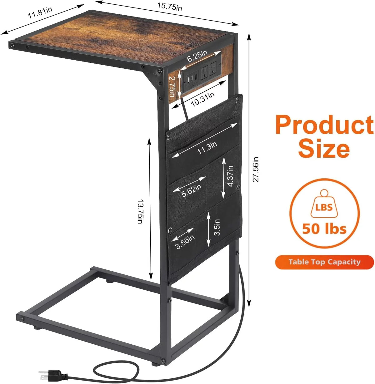 C Shaped End Table Set of 2 with Charging Station L425754