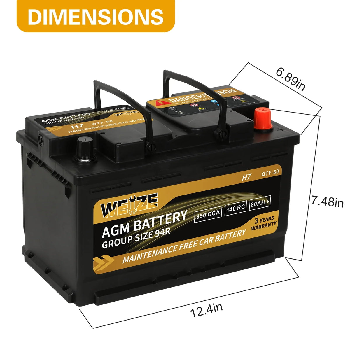 12v 80ah 850CCA Automotive Battery A198077