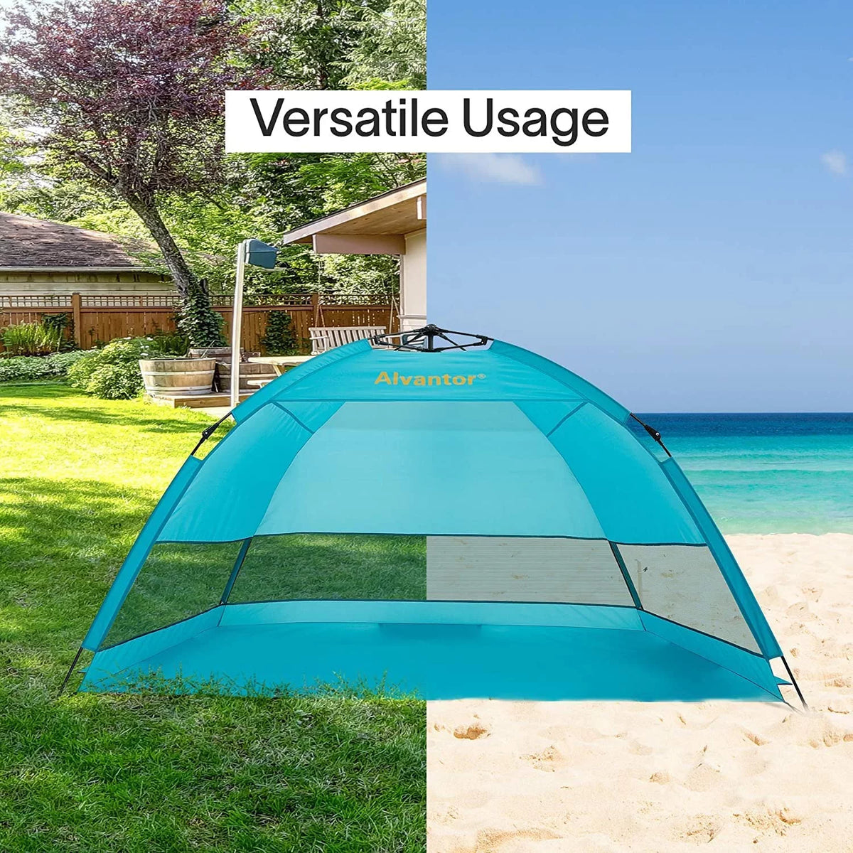 Beach Umbrella Tent Automatic Pop Up Sun Shelter UPF 50+ Canopy Y724165