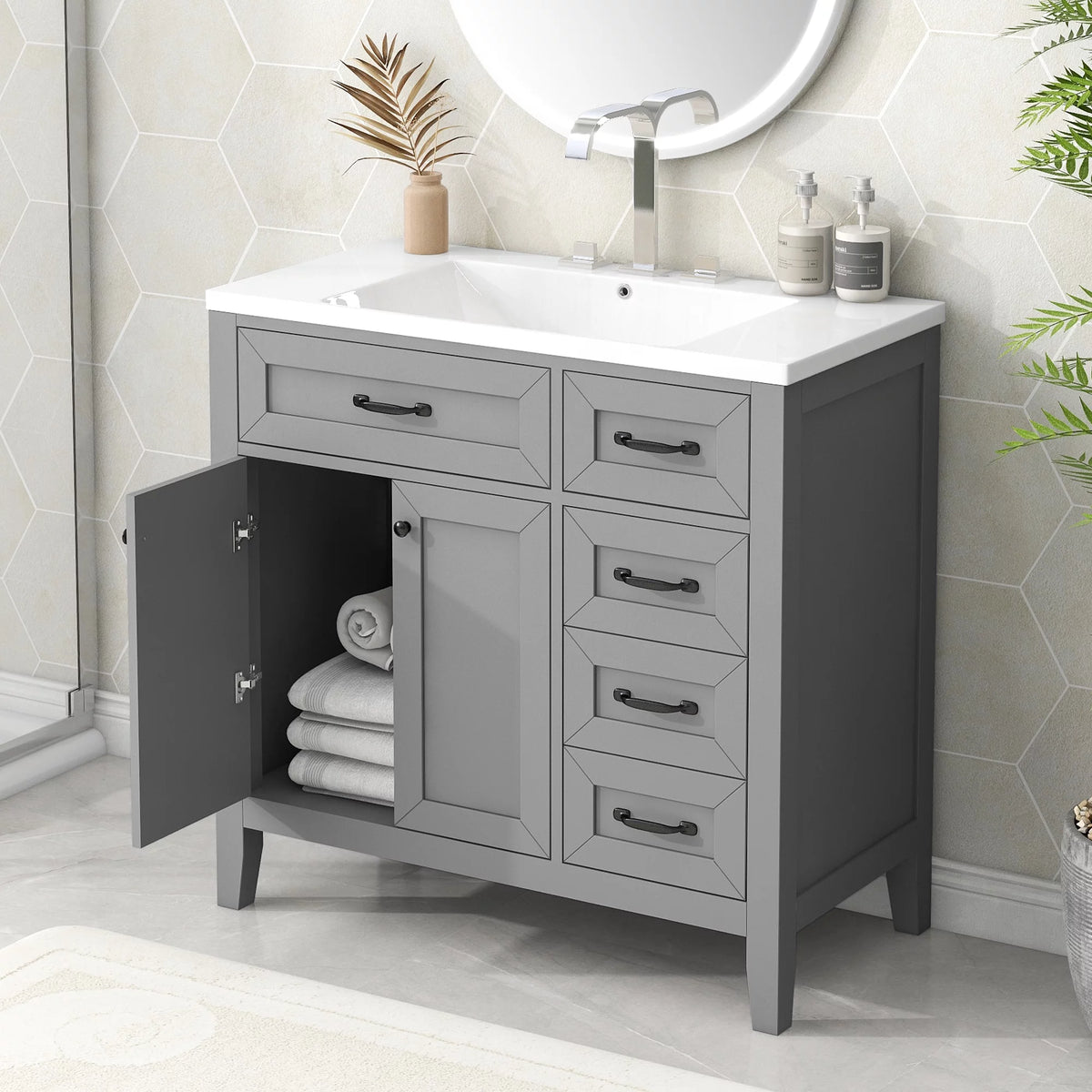 36" Grey Bathroom Vanity with Sink Combo D336