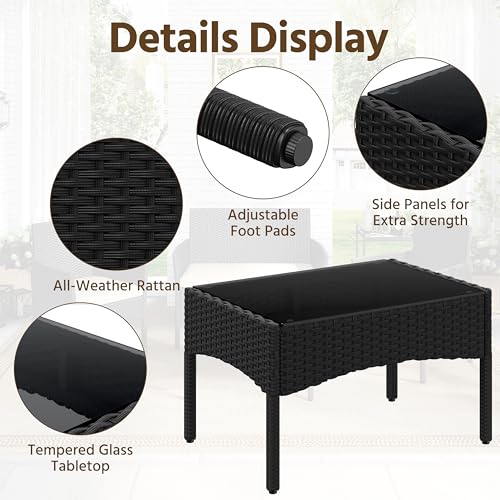 4 Pieces Rattan Wicker Patio Furniture Set with Cushion and Glass Table Y960979