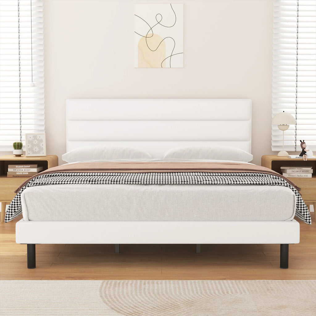 King Size Wingback Fabric Upholstered Platform Bed Frame F536418