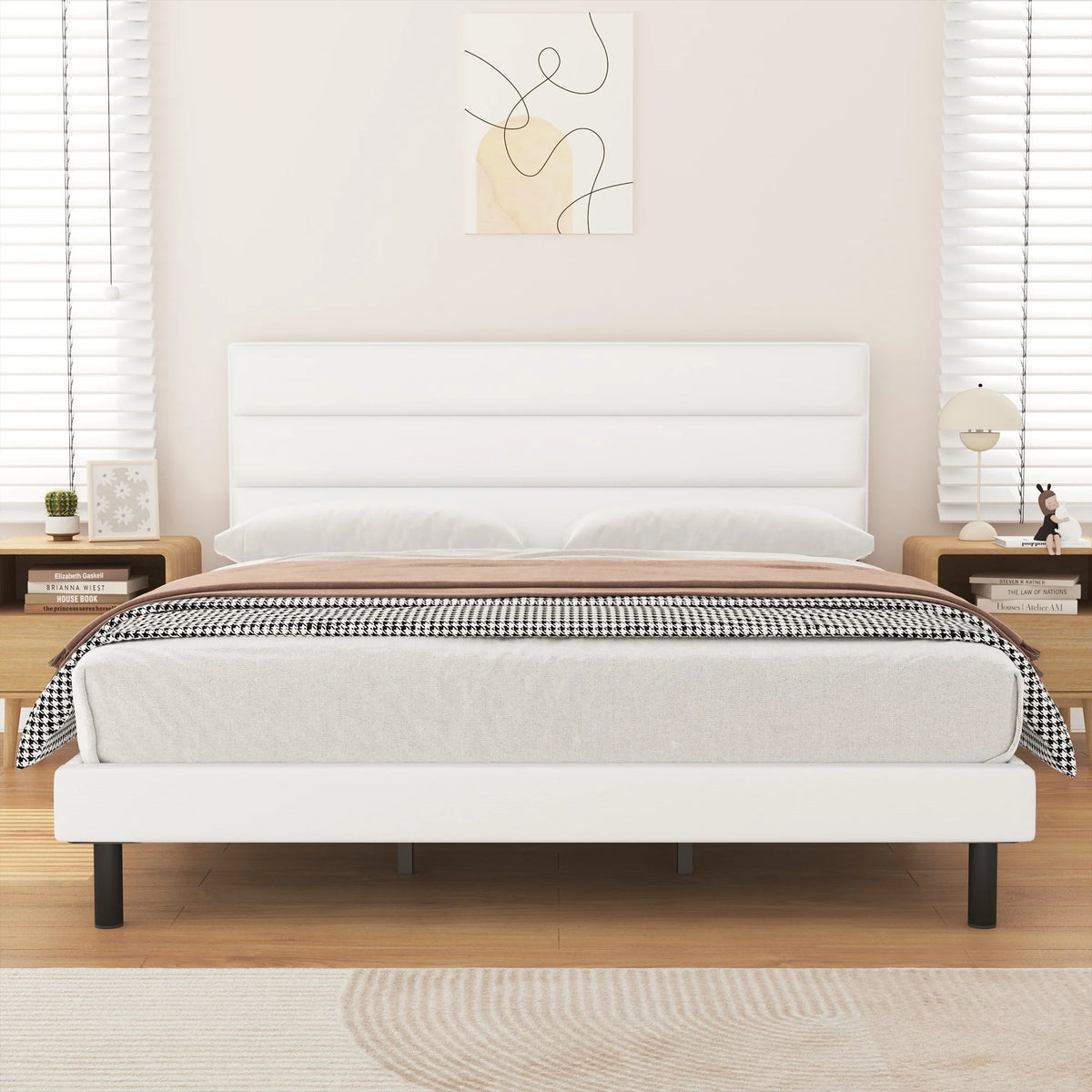 King Size Wingback Fabric Upholstered Platform Bed Frame F536418