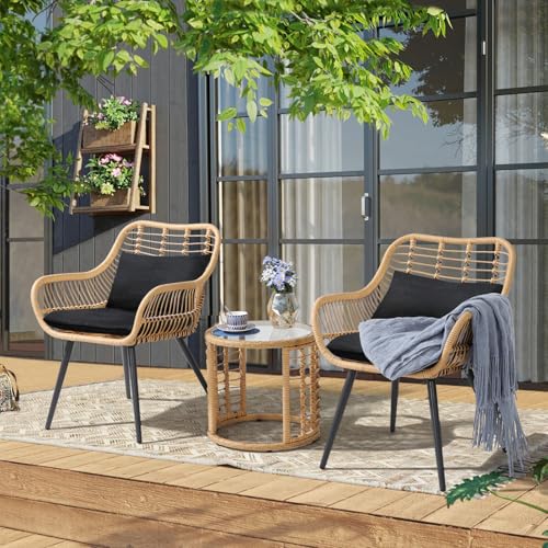3 Piece Wicker Patio Bistro Set with Glass Top Table H85402