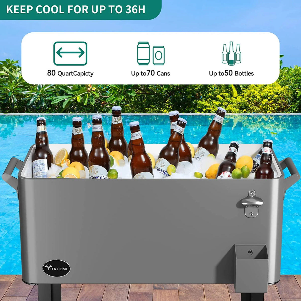 80 Quart Rolling Cooler Cart with Wheels D699354