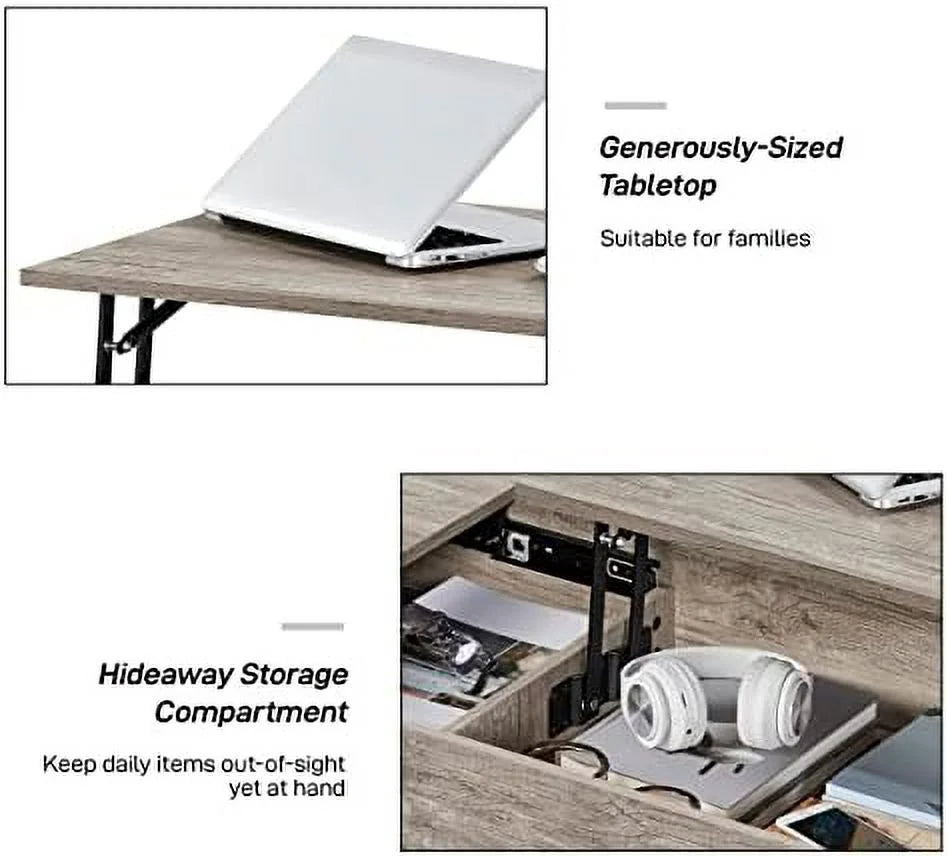 Lift Top Coffee Table with Hidden Compartments and Side Drawer V235