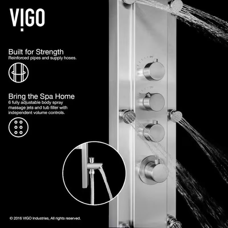 6-Jet Shower Panel System with Rainhead and Hand Shower Wand in Stainless Steel U596