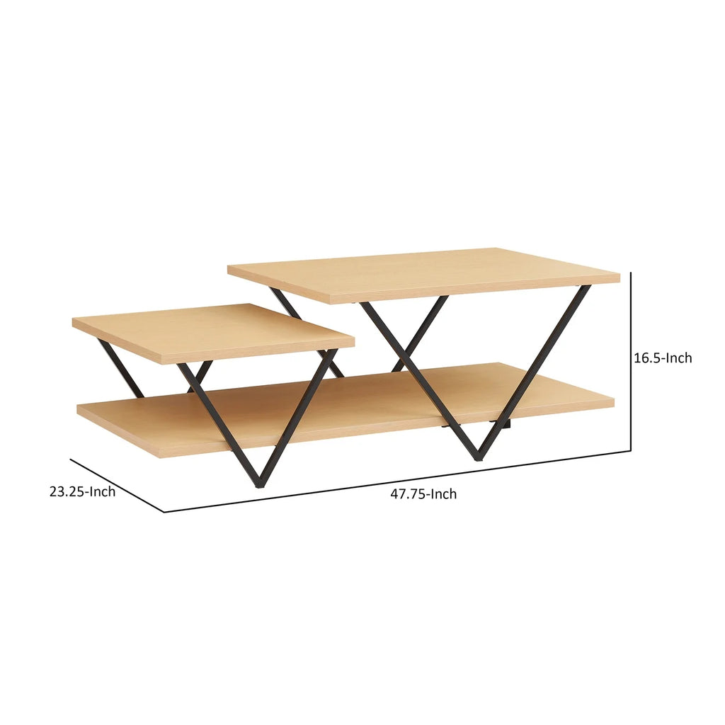 48 Inch 2 Tier Coffee Table with Bottom Shelf M8842