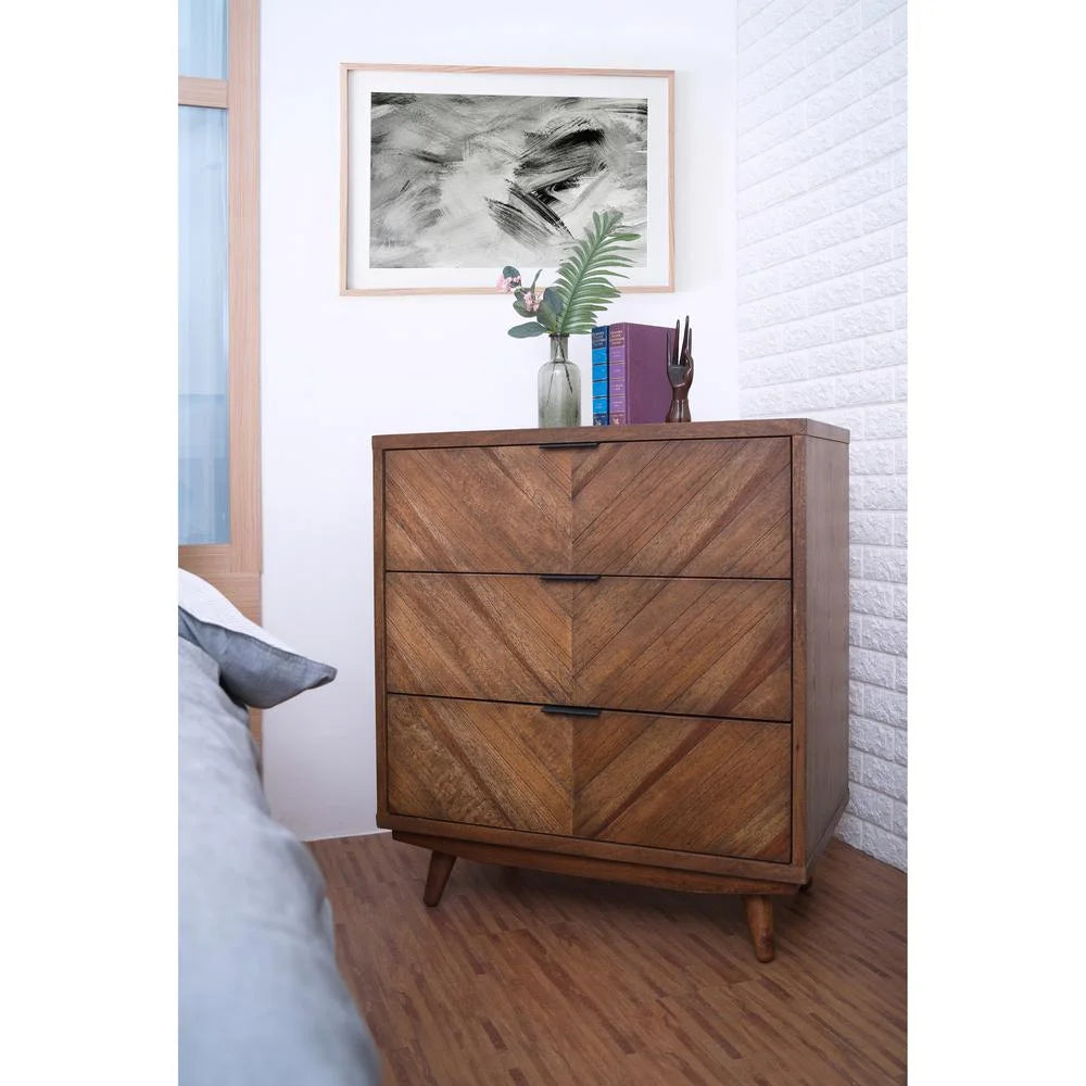 3-drawer Wood Chevron Chest E69881
