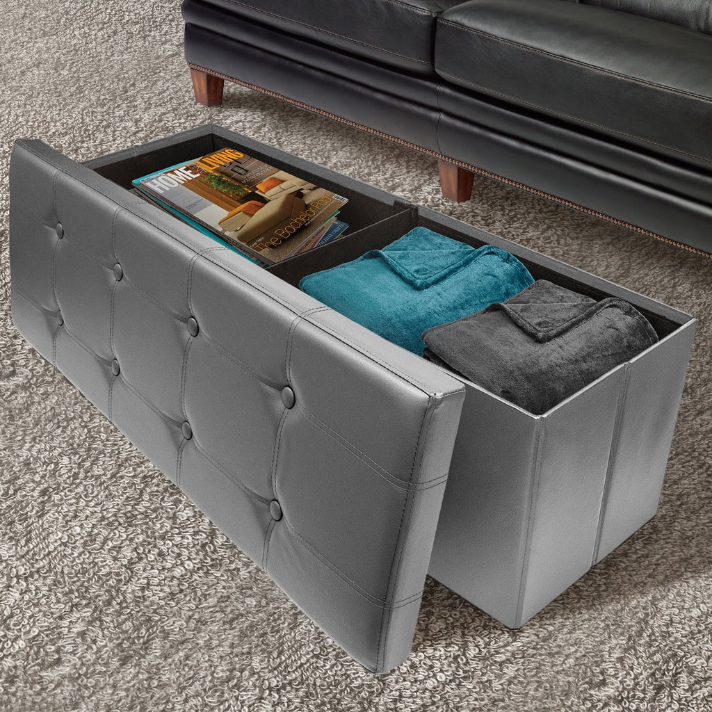 Faux Leather Folding Storage Ottoman Bench V8024