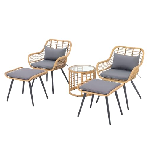 3 Piece Wicker Patio Bistro Set with Glass Top Table H85402