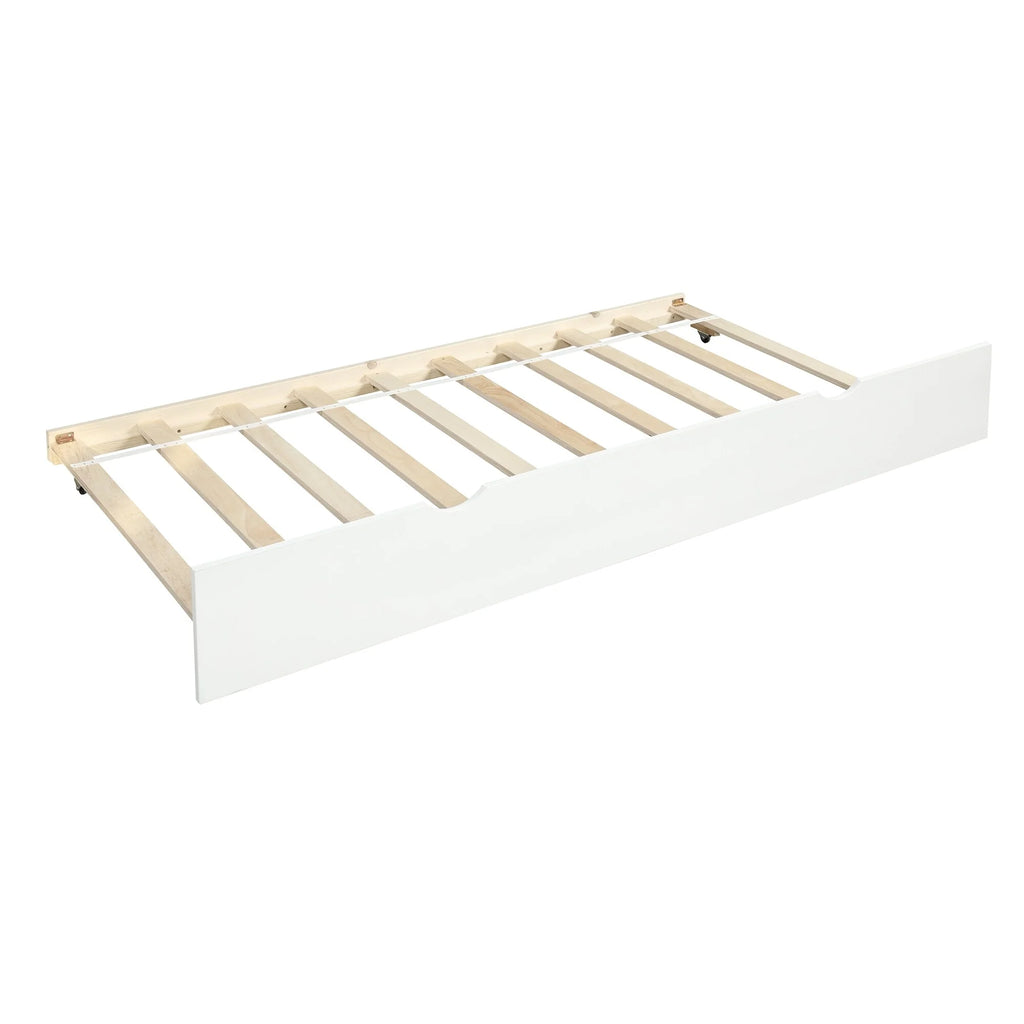 White Twin Wood Daybed with Trundle and Guardrails H1159