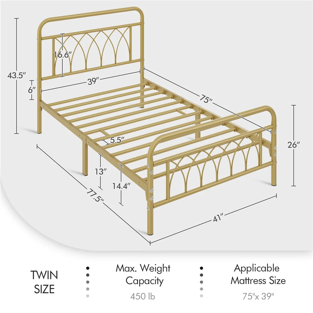 Metal Platform Bed Frame with Headboard and Footboard, Twin B768637