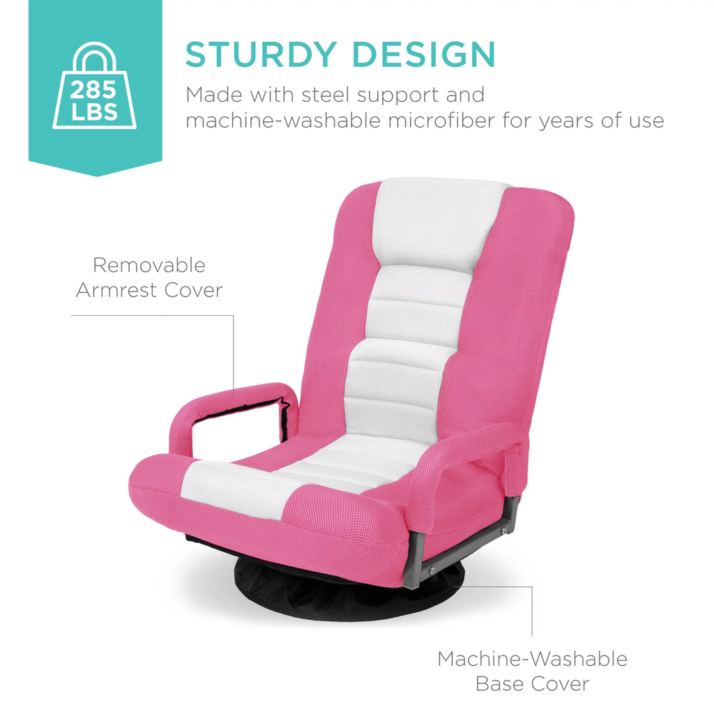 Pink White Foldable Swivel Floor Chair T7241