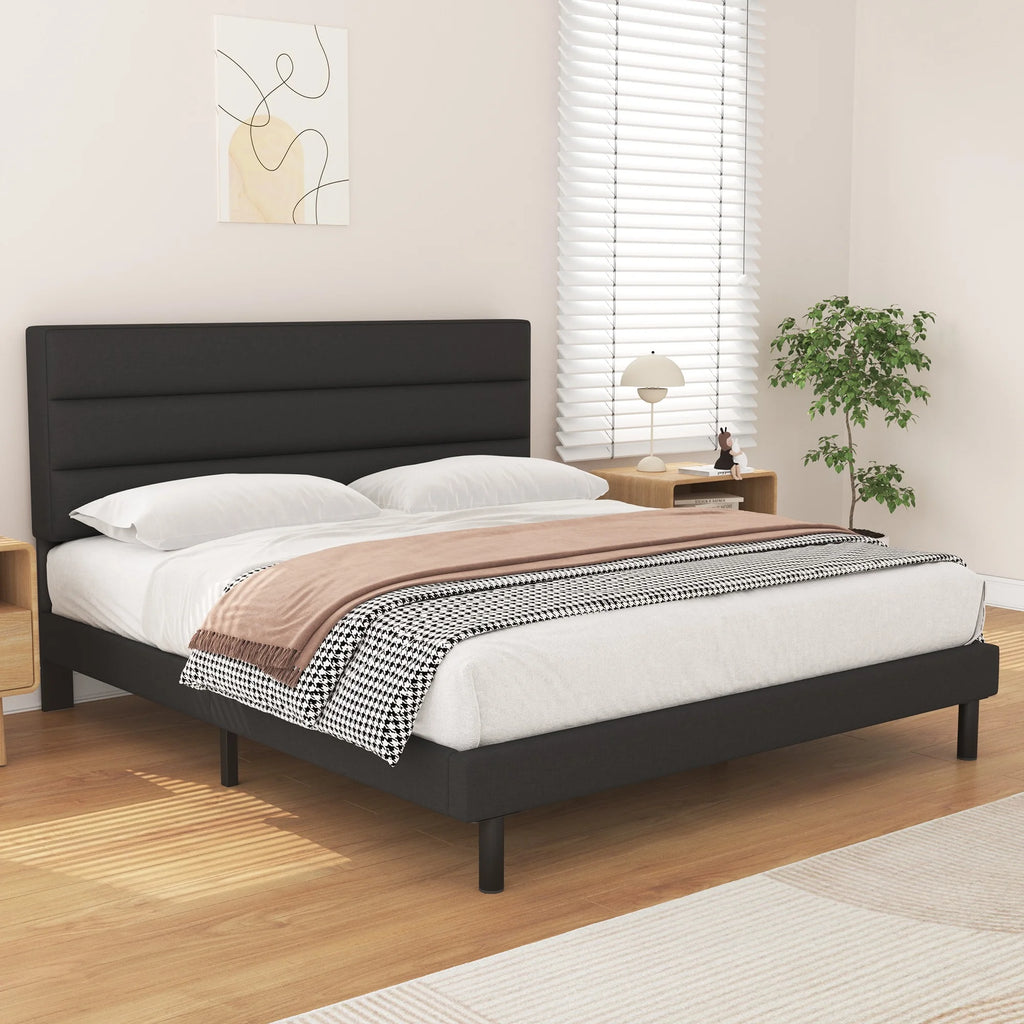 King Size Wingback Fabric Upholstered Platform Bed Frame F536418