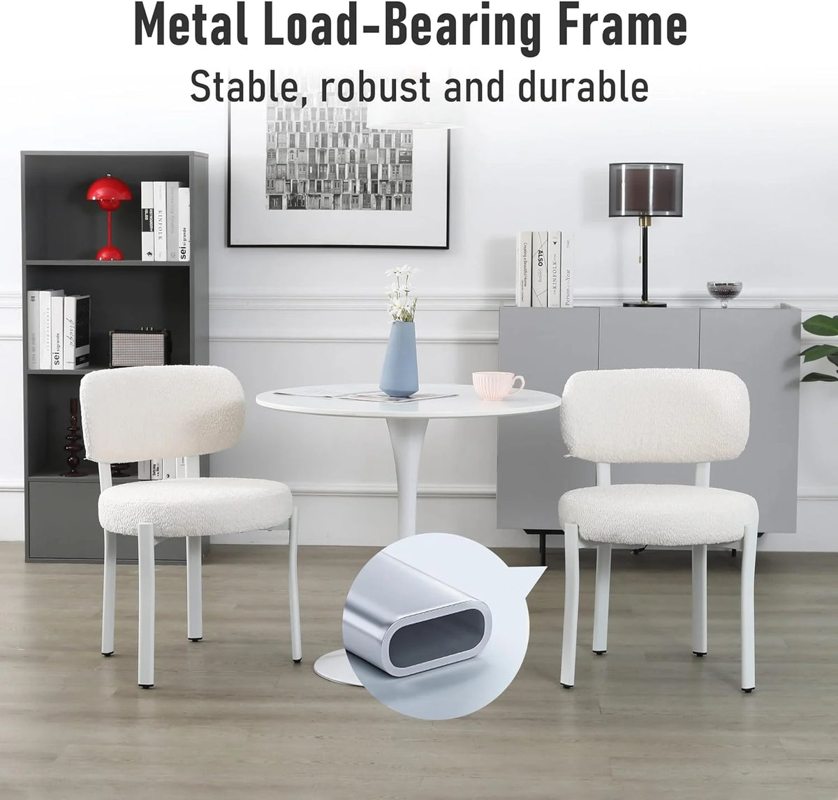 White Set of 6 Upholstered Boucle Dining Chairs V5581