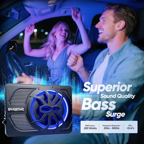 800W Slim Under Seat Powered Car Subwoofer with Blue LED Light U91426