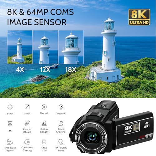 8K Video Camera Camcorder 64MP IR Night Vision 18X Zoom WiFi M968928