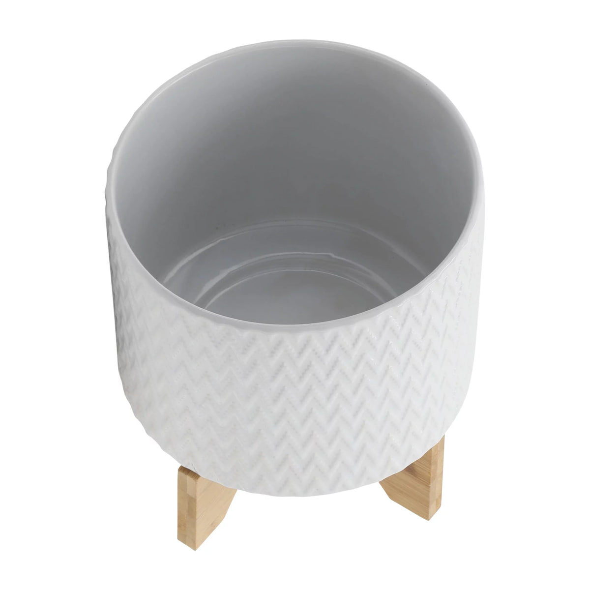 White Ceramic Chevron Planter With Stand G495110