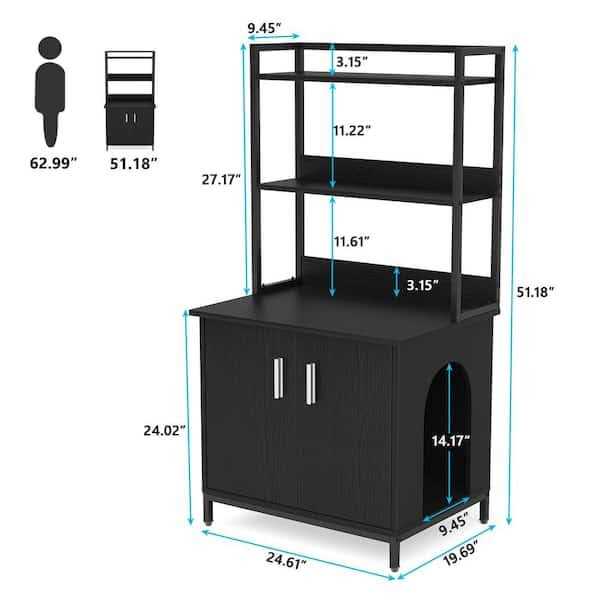 Black Litter Box Enclosure with Shelves and Doors J95820