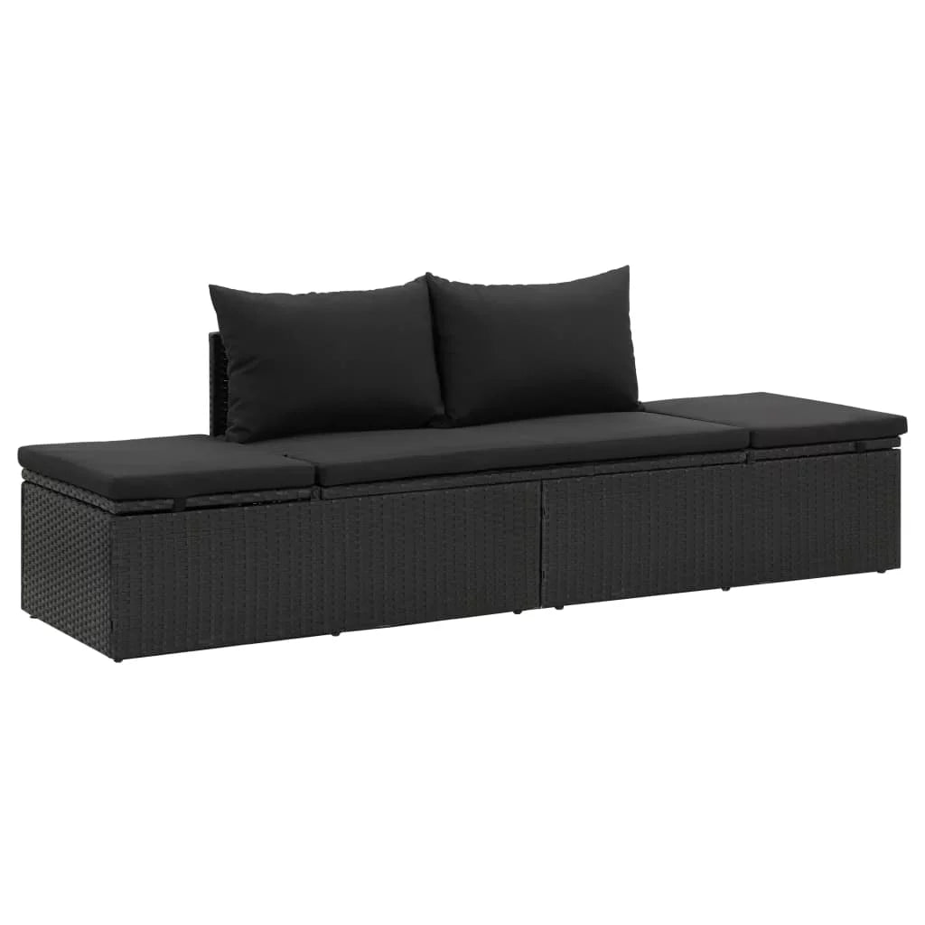 Black Poly Rattan Outdoor Sun Lounger with Cushion A900805