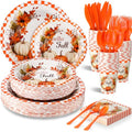 350 Pcs Fall Paper Plates Napkins Cups Disposable Tableware Set M66209