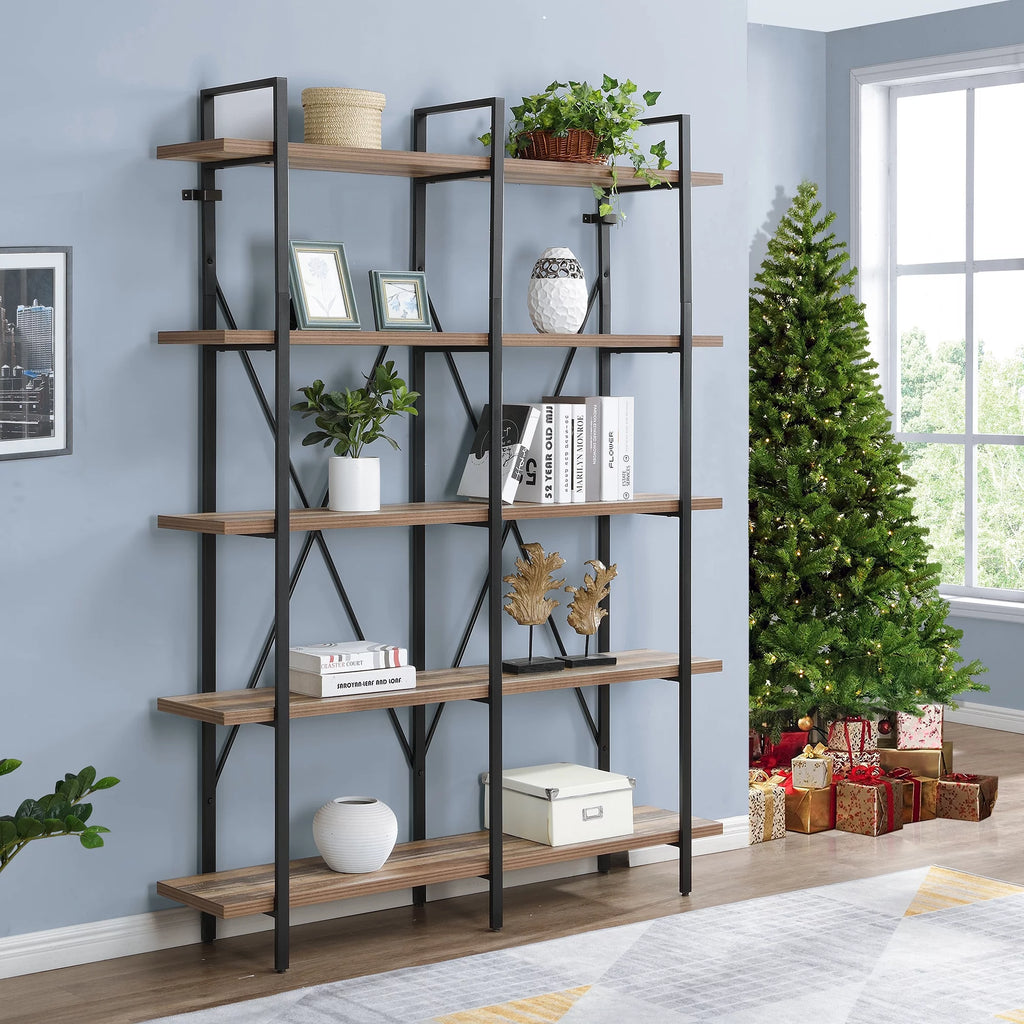 Industrial 5-Shelf Double Wide Metal Bookshelf D10593