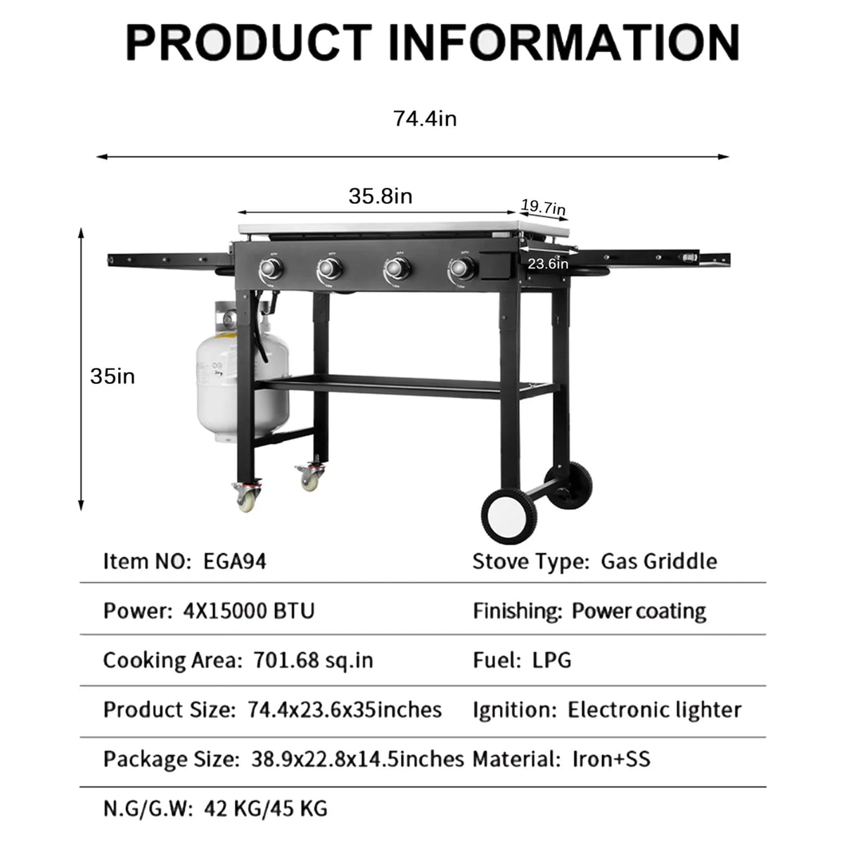 4 Burner Foldable Propane Gas Grill R4990