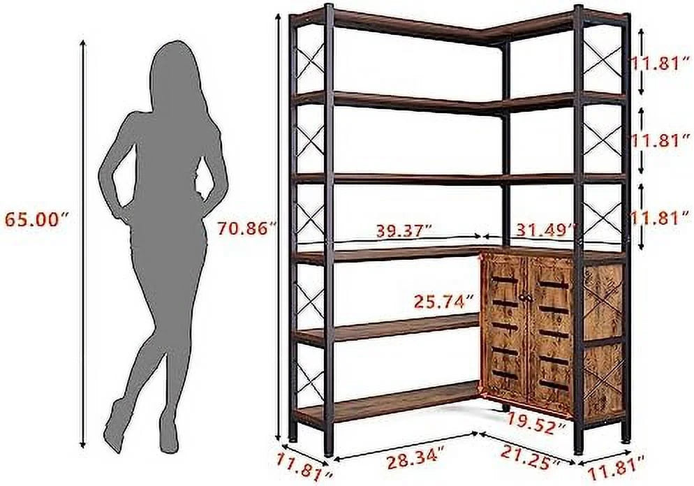 Corner Bookshelves 6 Tiers Metal Frame V114