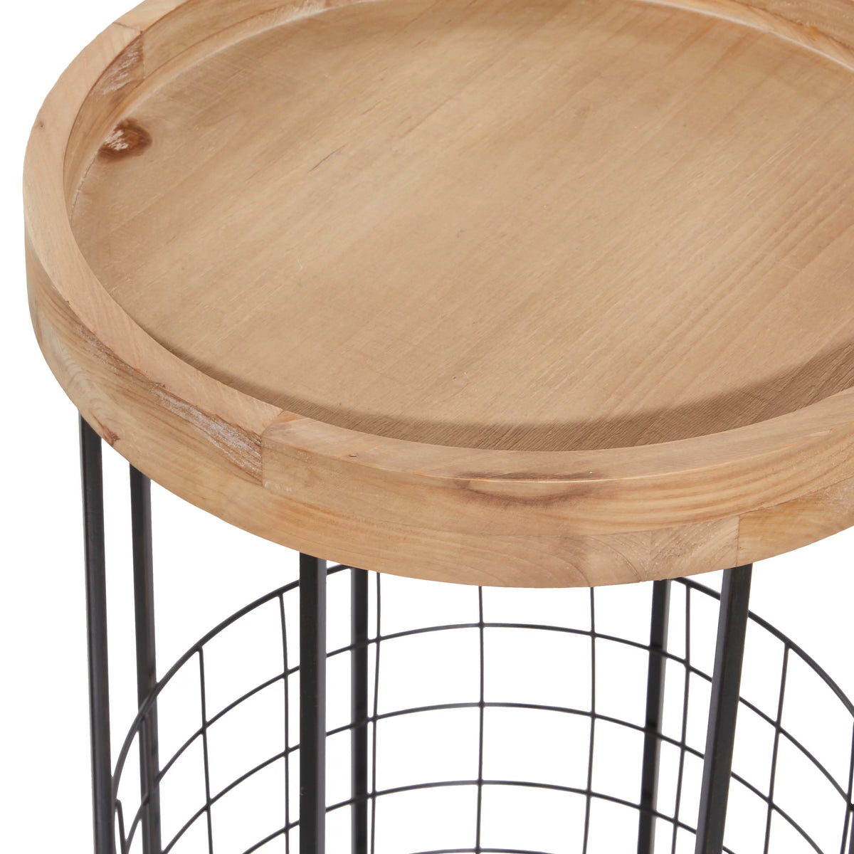 16" x 26" Black Metal Accent Table with Brown Wood Top and Wire Basket Storage L127