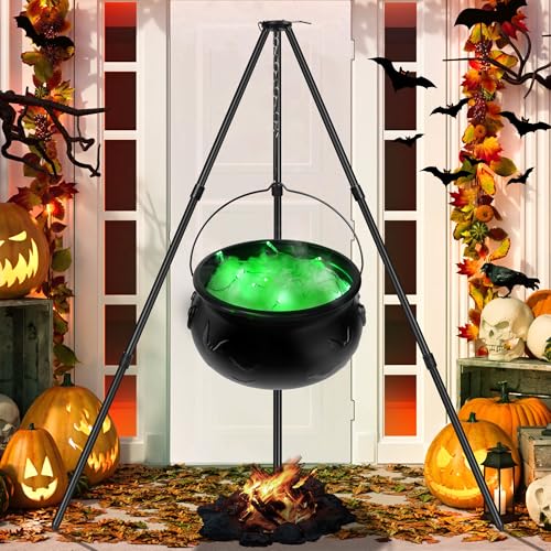 Black Plastic Cauldron with Lights S726464