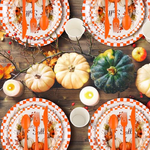350 Pcs Fall Paper Plates Napkins Cups Disposable Tableware Set M66209