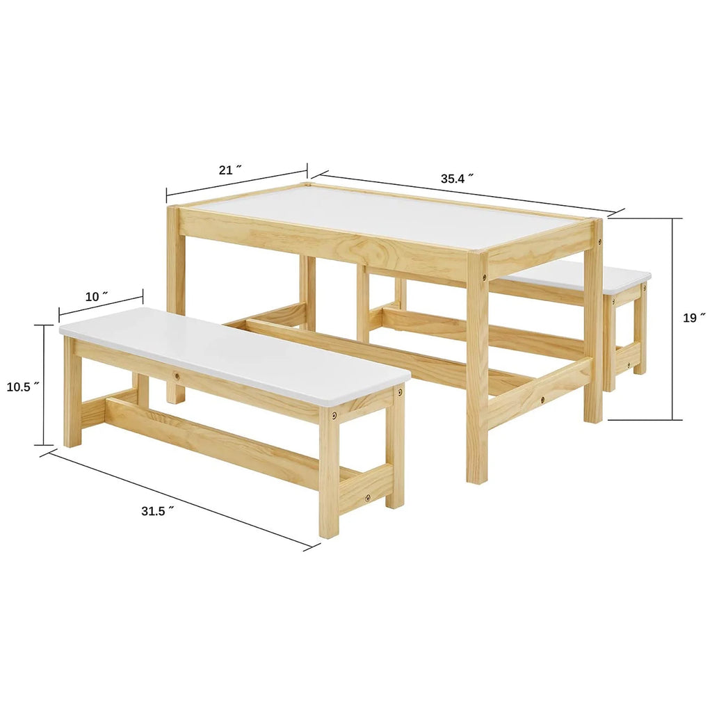 Wooden 3 In 1 Kids Play Table and Bench Chair Set F539570
