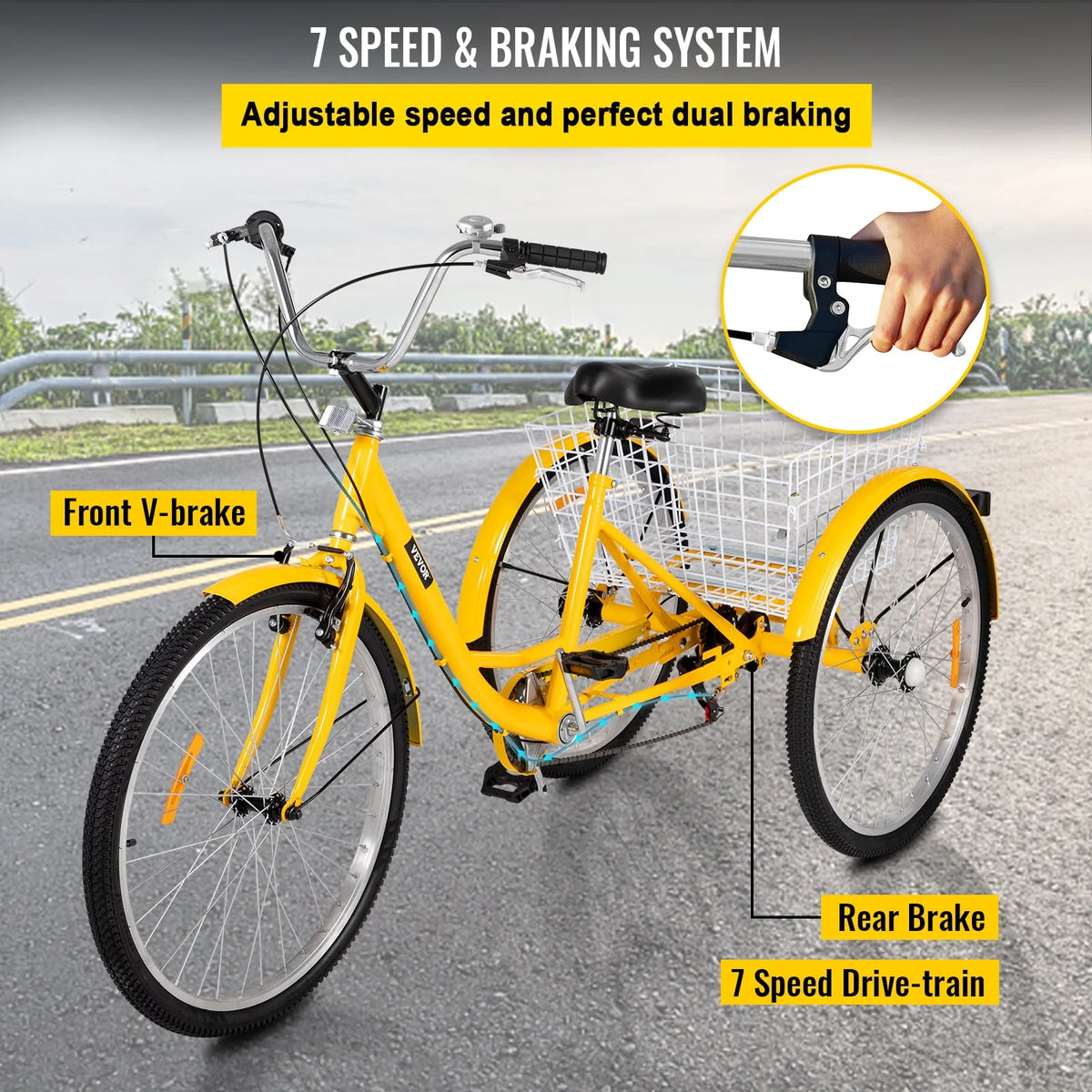 26in 7 Speed Adult Tricycle with Basket O9115