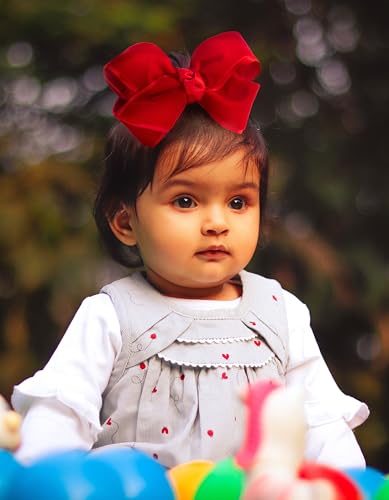 Velvet Hair Bows with a Knot Wrap Center on a Clip, 6 Inch, Red F32821