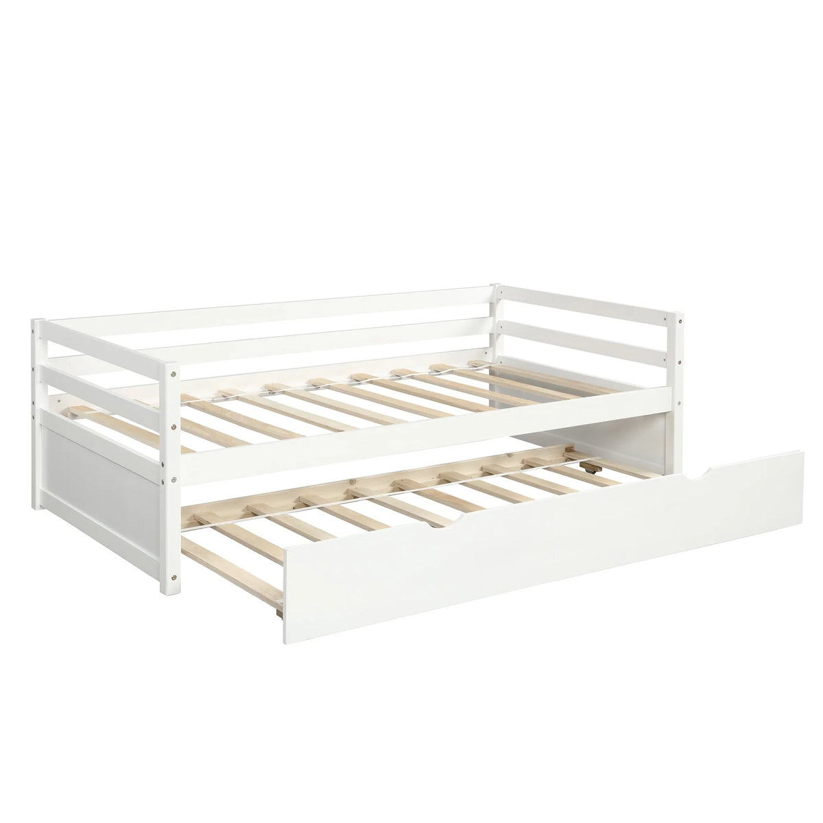 White Twin Wood Daybed with Trundle and Guardrails H1159