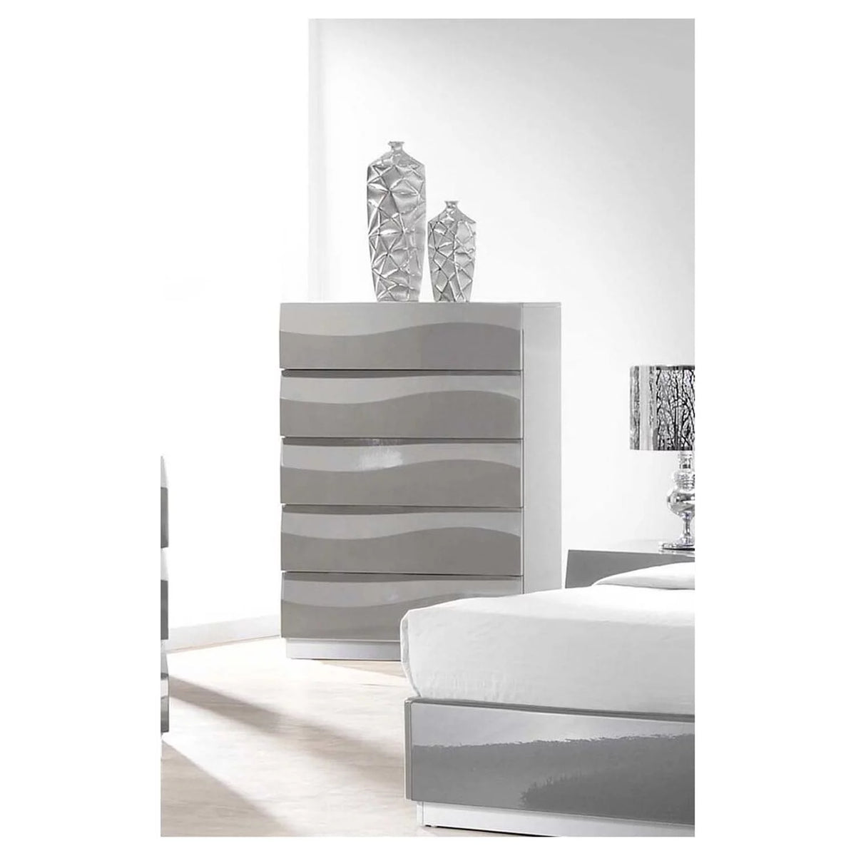 Gray High Gloss 5-Drawer Poplar Wood Chest T669154