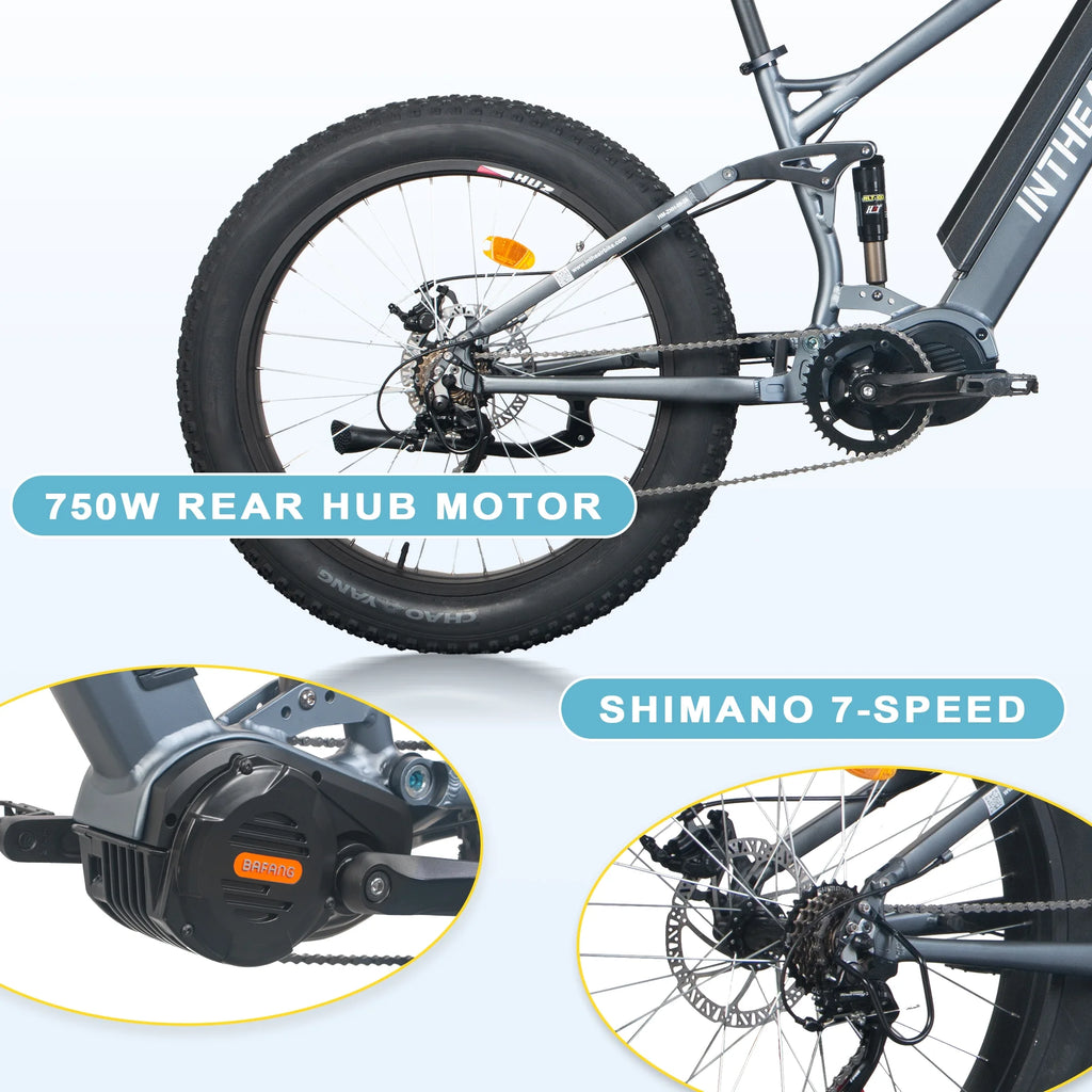 26'' Fat Tire Electric Bike 750W Mid Motor Gray B872