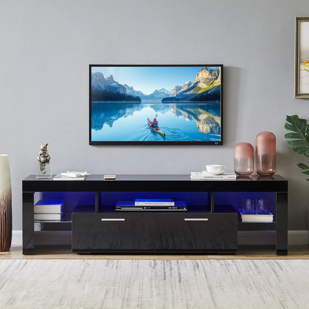 White High Gloss TV Stand with Storage Shelves A983947